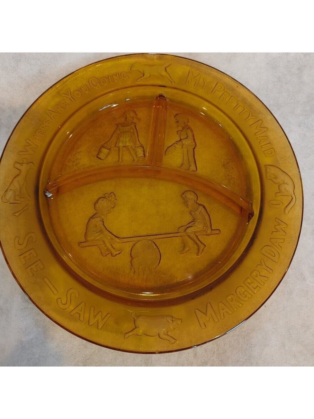 1970 Vintage Amber Indiana Glass Child Nursery Rhyme Plate